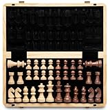 Magnetisches Schach-Set aus Holz, 38,1 cm, klappbares Brett, 7,6 cm, Königshöhe Deutscher Ritter Staunton Schachfiguren/Walnuss & Ahornholz / 2 extra Königin/Brettspiele